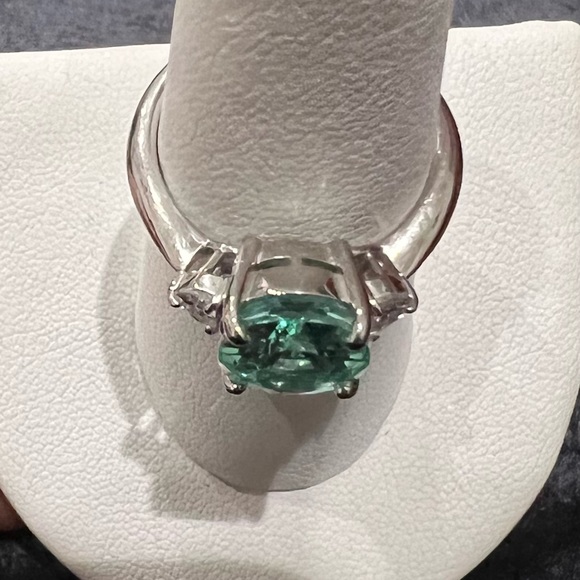 3.99 ct. PARAIBA TOURMALINE colorless Half moon cut DIAMONDS 950 PLATINUM ring - Picture 15 of 17